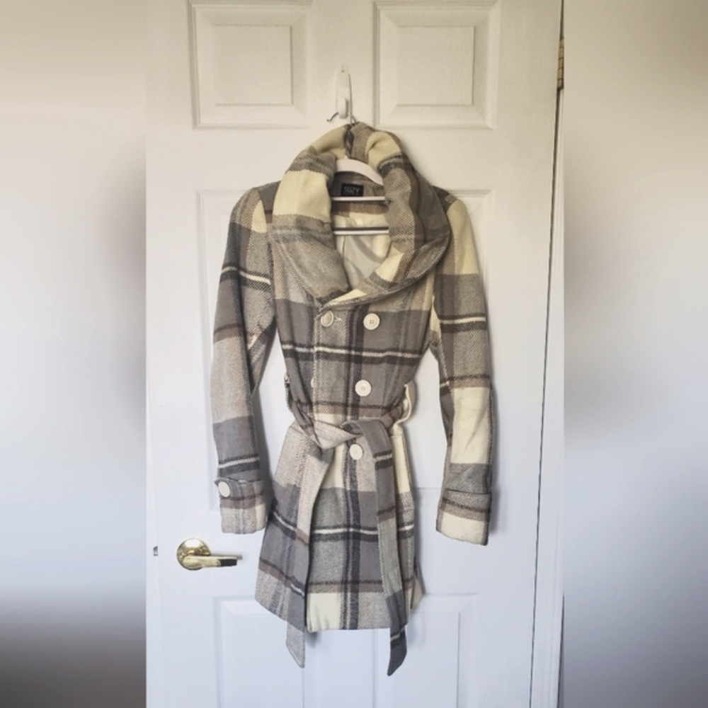 Suzy Shier Cream and Brown Trench Coat